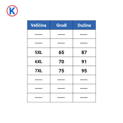 Tabela dimenzija Renkli atlet majica
