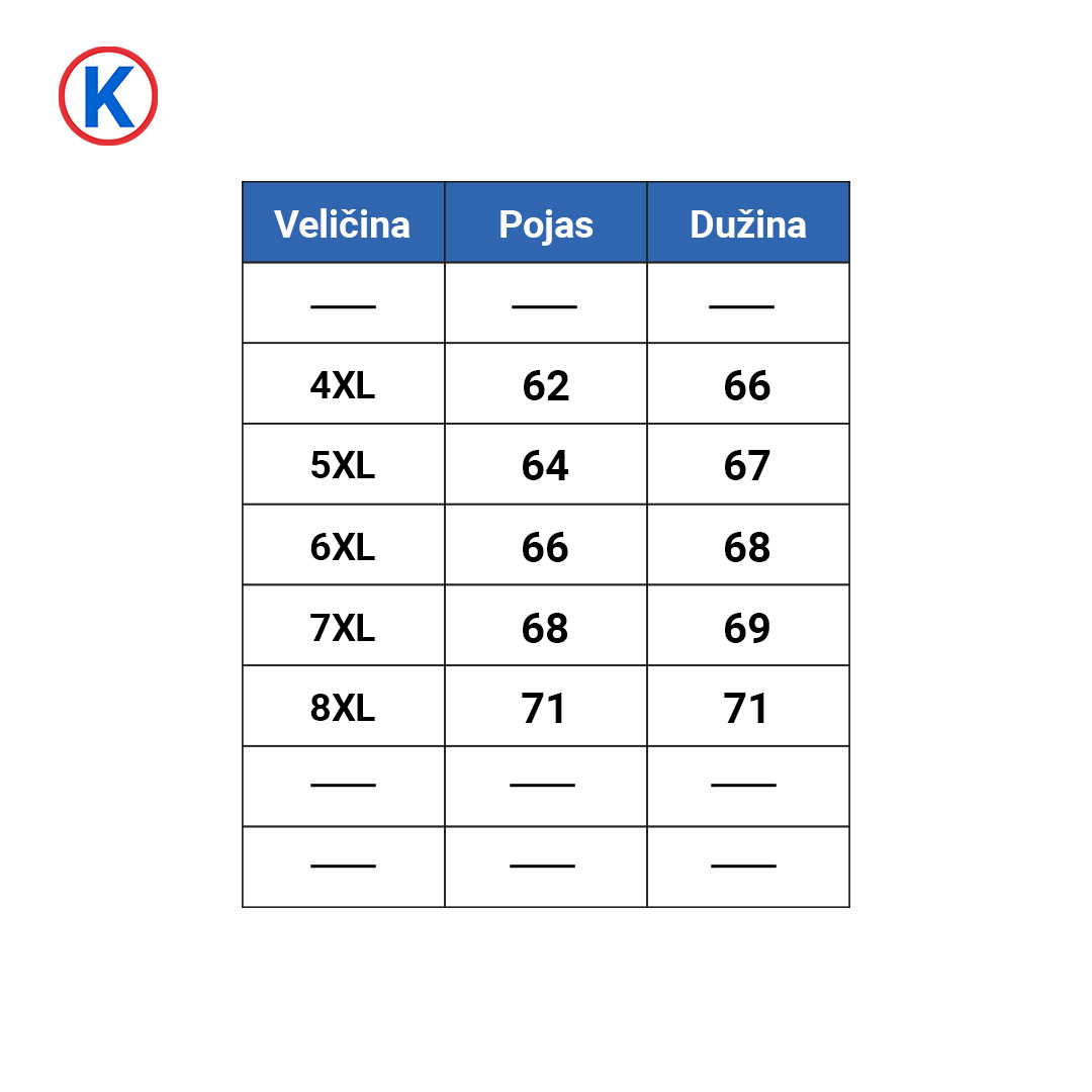Tabela veličina bermude MocGrande