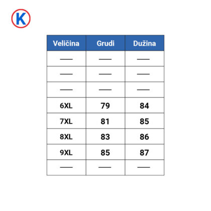 SURCO košulje kratak rukav tabela dimenzija