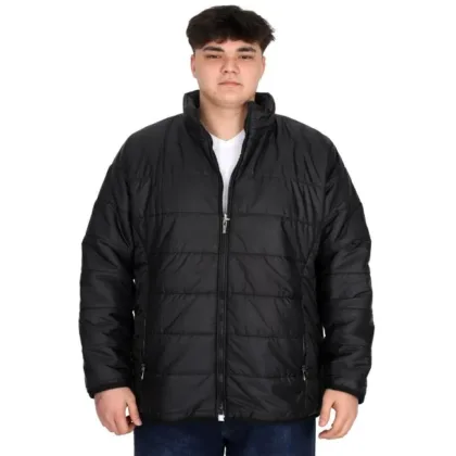 Crna muška jakna ModeXL srednje debljine, pogled spreda, veličine 5XL–7XL.