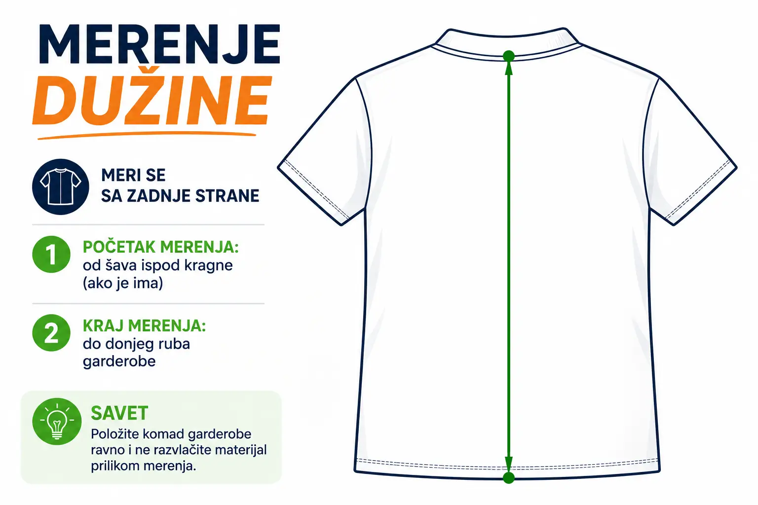 Kako izmeriti dužinu gornjeg dela garderobe sa zadnje strane