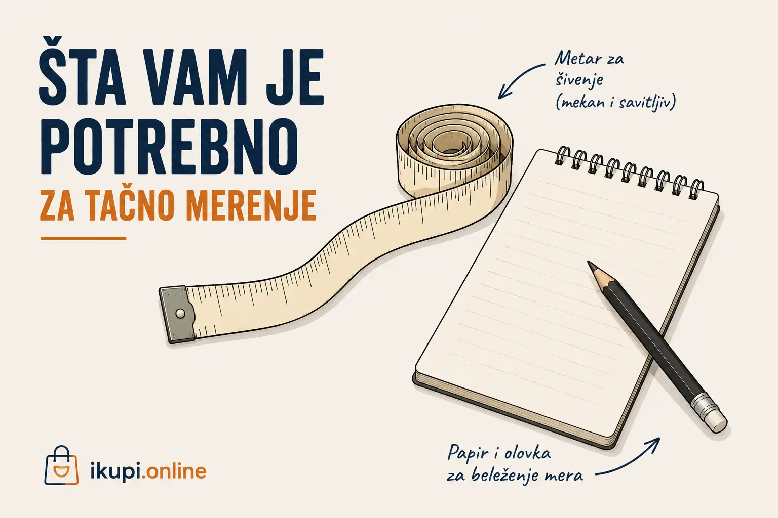 Metar za šivenje, papir i olovka za merenje veličine donjeg dela garderobe
